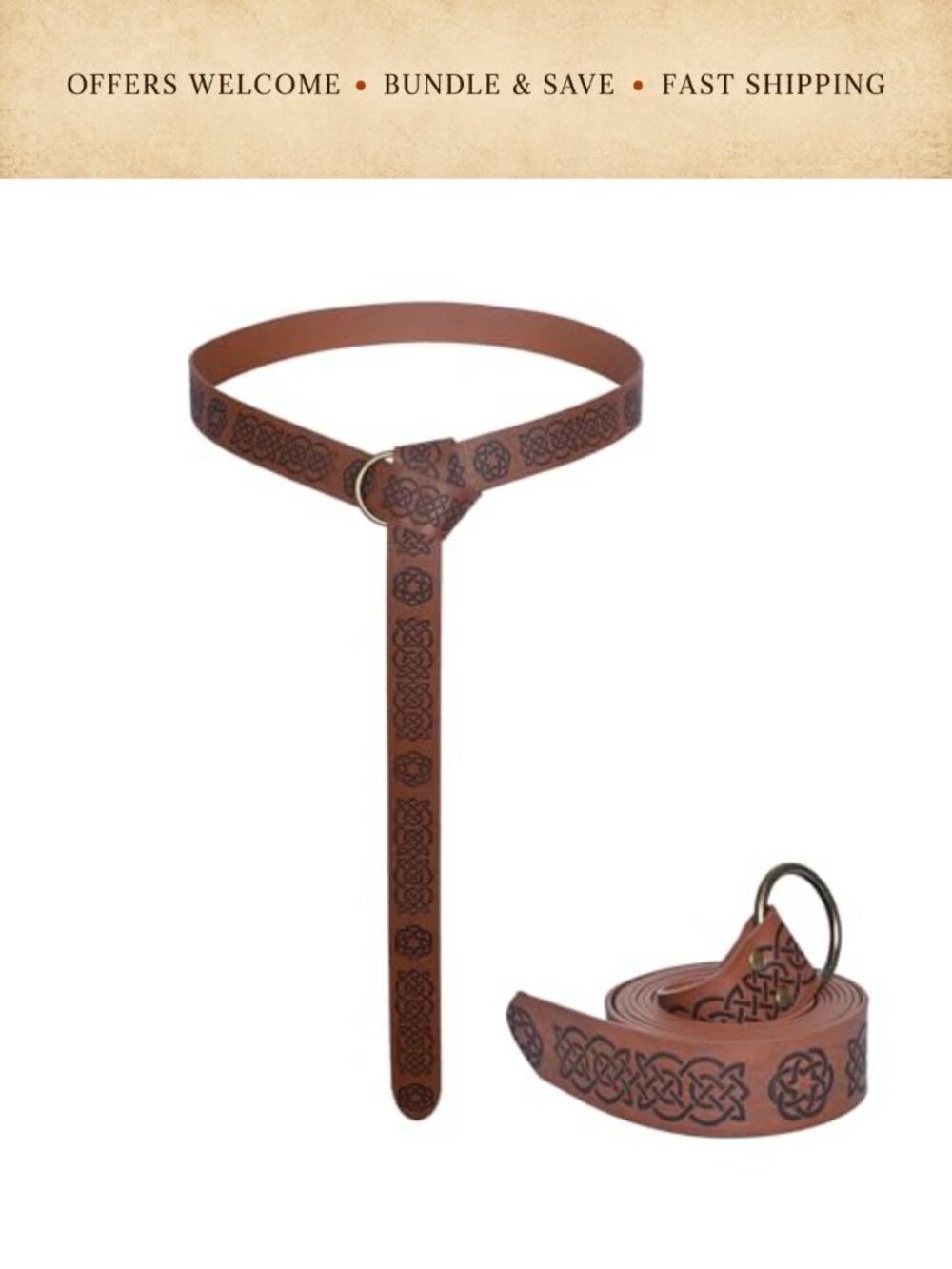 Medieval Faux Leather Viking Embossed Belt Renaissance Halloween Cosplay